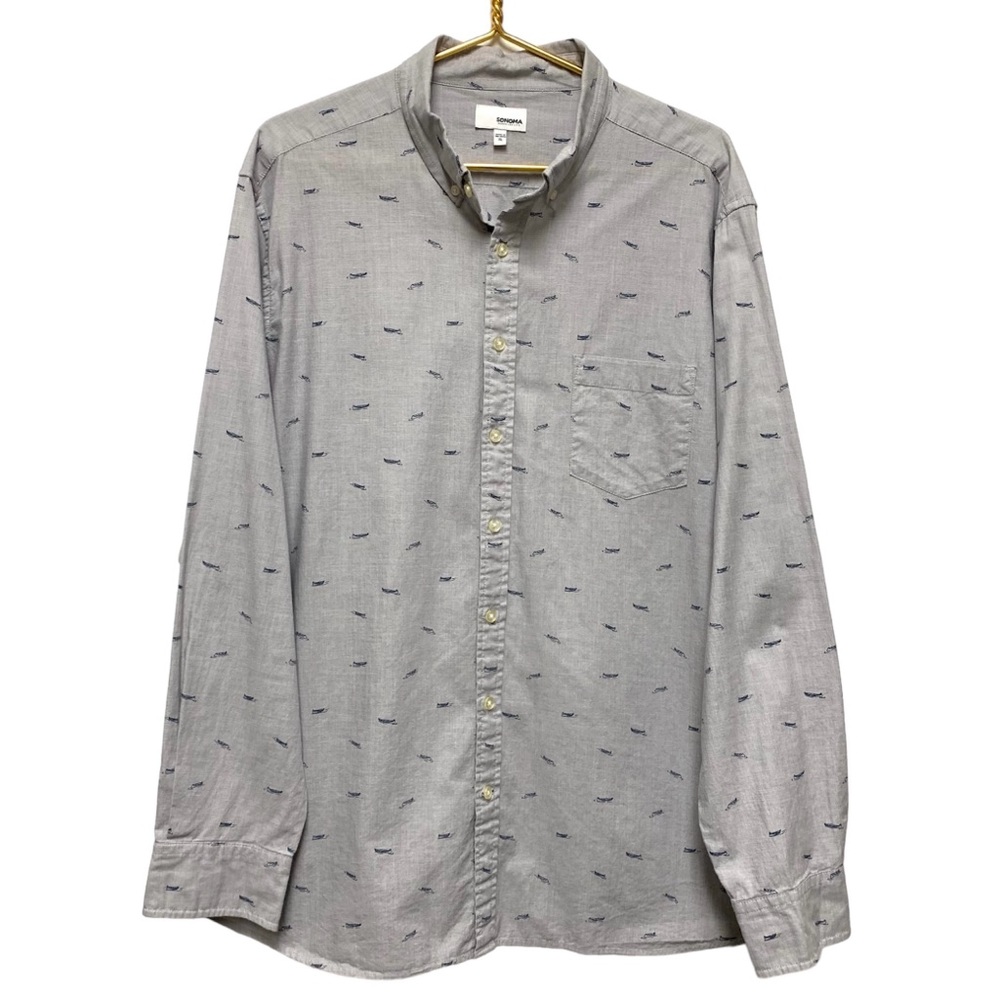 Sonoma Flexwear Long Sleeve Button Down Shirt Size XL Canoe Nautical Preppy Boat - Picture 2 of 9